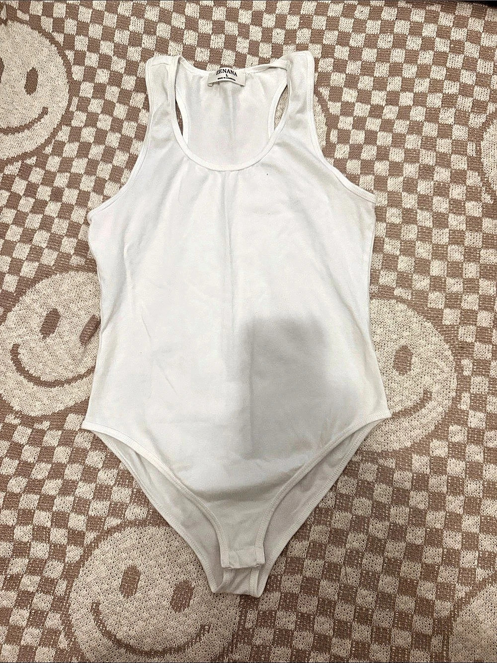 ZENANA Racerback Tank Bodysuit White Size Large
